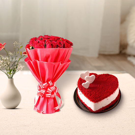 Rose & Velvety Heart Cake Delight Hamper