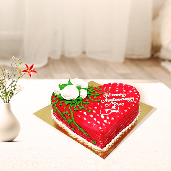 Heartshape Anniversary Cake For Parents