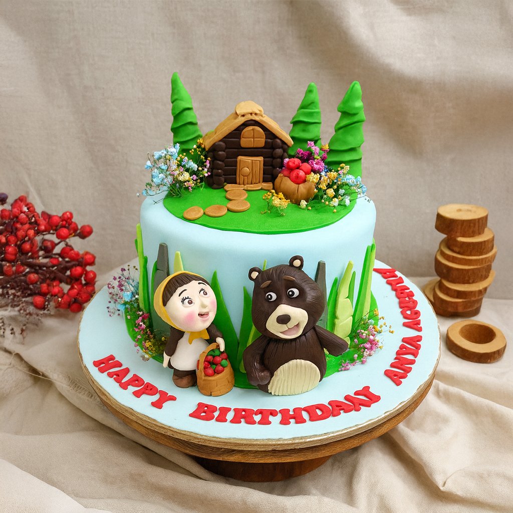 Masha And Bear Theme Cake
