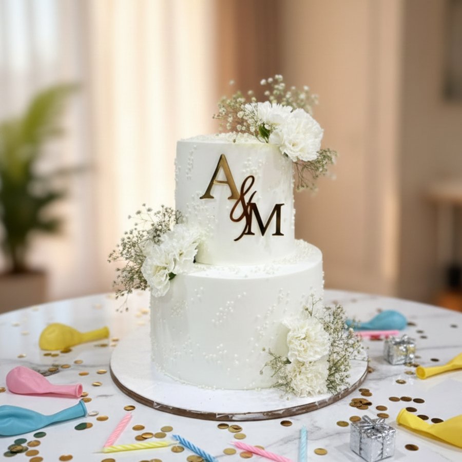 Elegant Two-Tier White Floral Cake