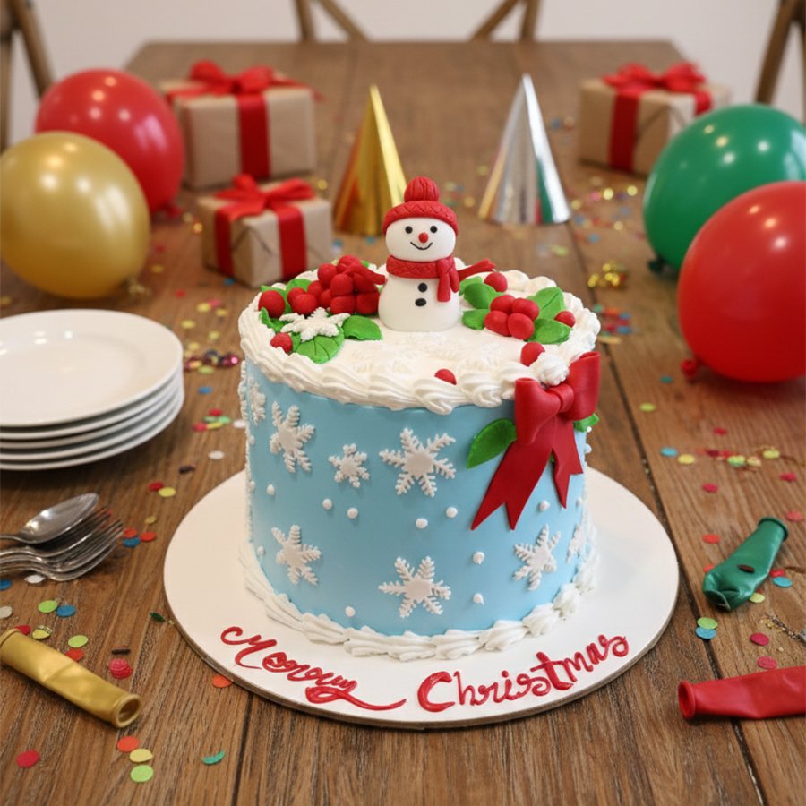 Jolly Snowman Winter Birthday Cake