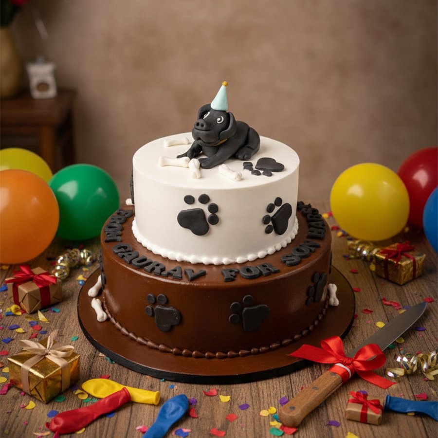 Playful Puppy & Paws Two-Tier Birthday Cake