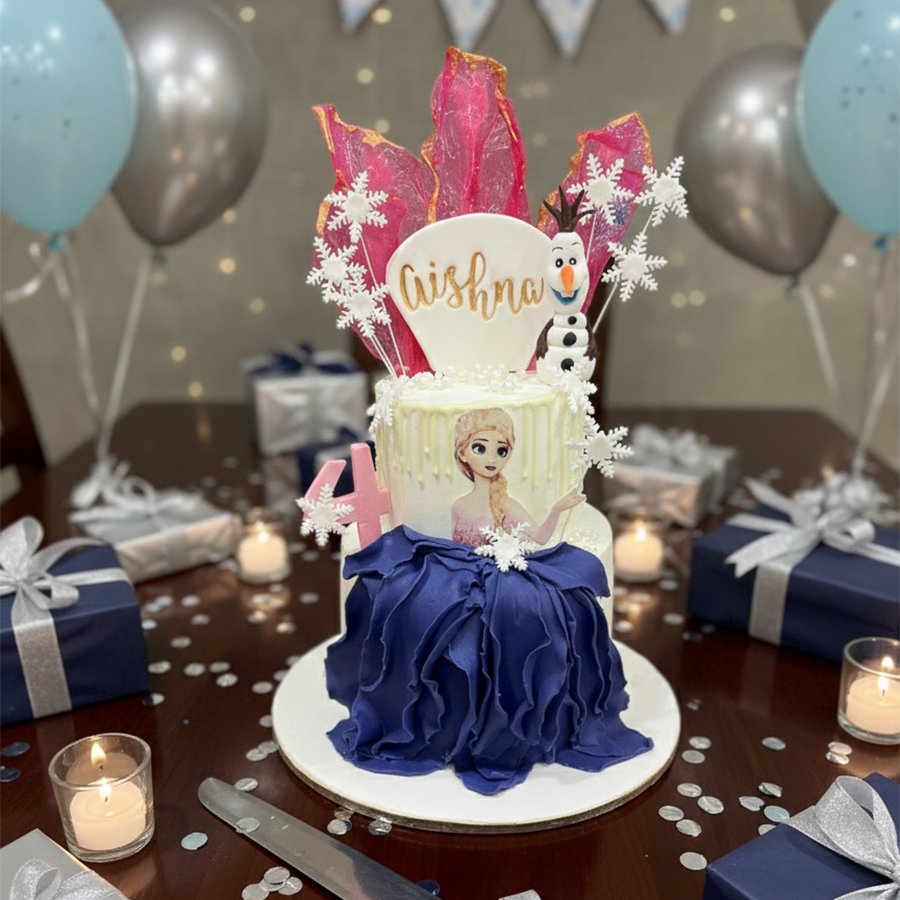 Deluxe Frozen Queen Elsa & Olaf Two-Tier Birthday Cake