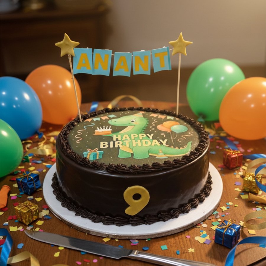 Dino Delight Birthday Photo Cake