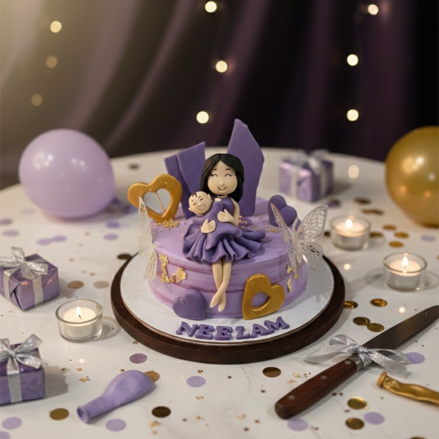Personalized Mother & Baby Purple Theme Birthday Cake