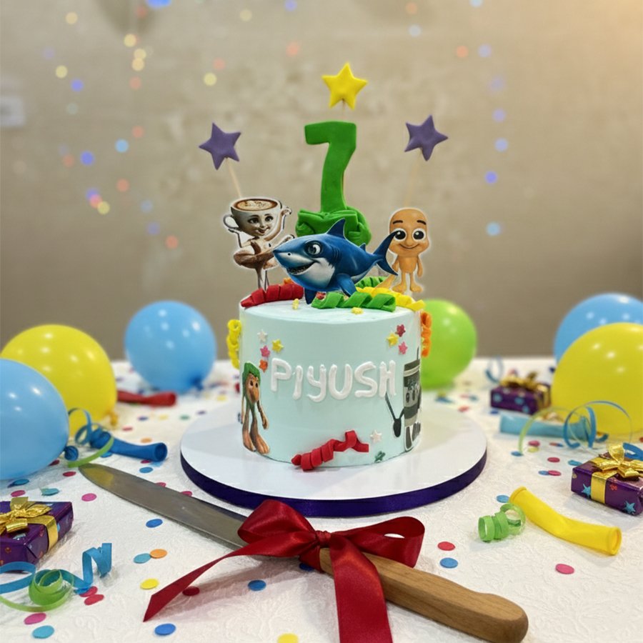 Shark Adventure 7th Birthday Theme Cake