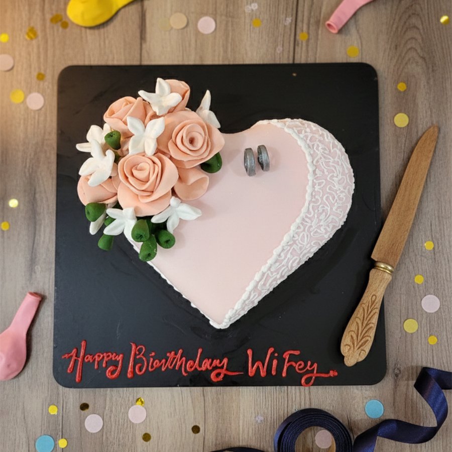 Floral Heart Anniversary Cake