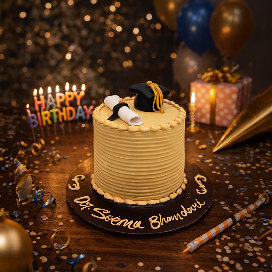 Elegant Graduation Cap & Scroll Birthday Cake
