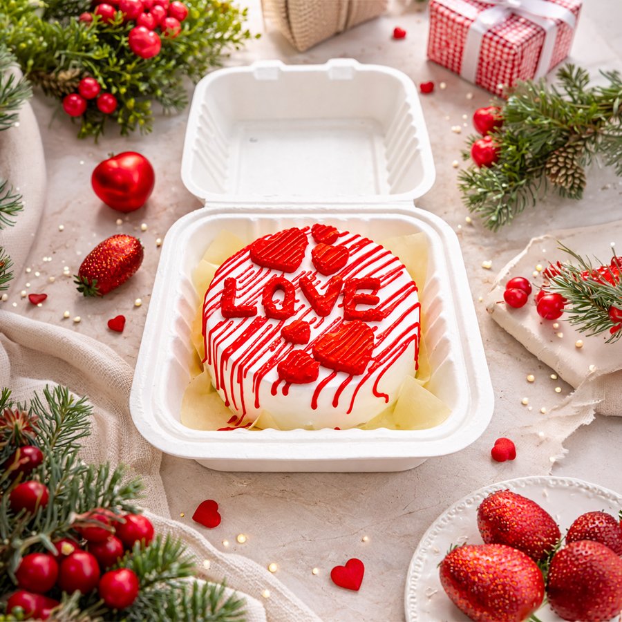 Romantic "LOVE" Drizzle Bento Cake with Red Hearts