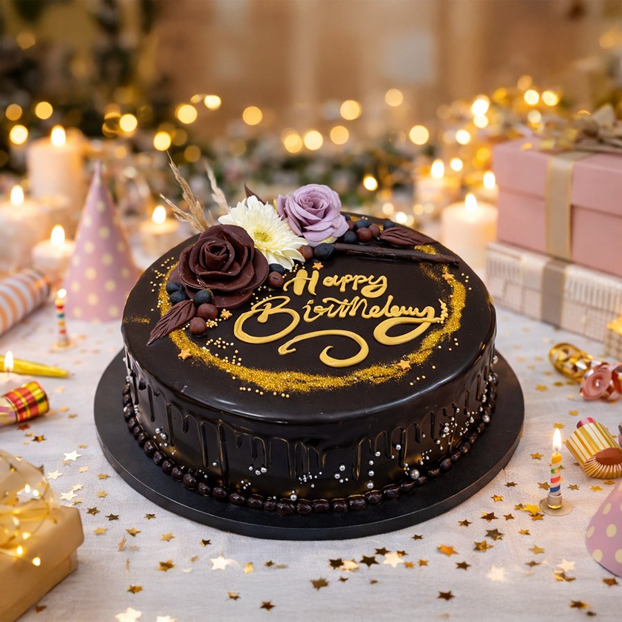 Premium Chocolate Drip Cake with Mauve Roses