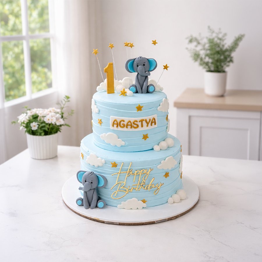 Agastya’s Two-Tier Little Elephant Birthday Cake