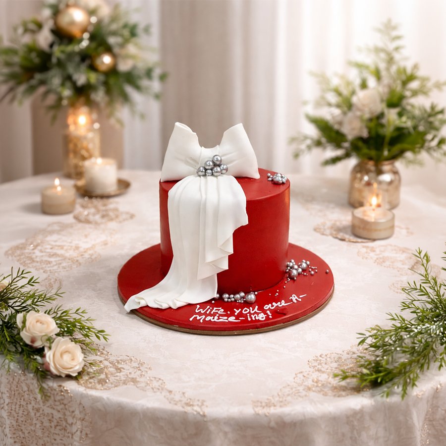 Elegant Red & White Pearl Birthday Cake