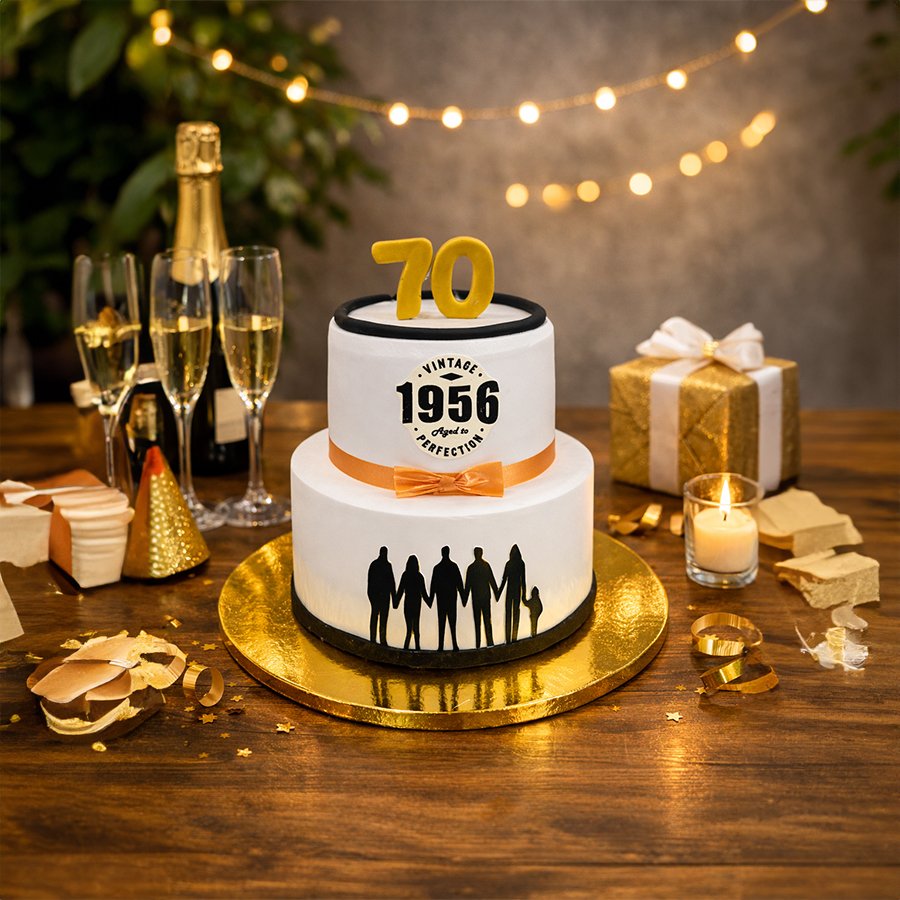 Vintage 1956 Two-Tier 70th Birthday Cake