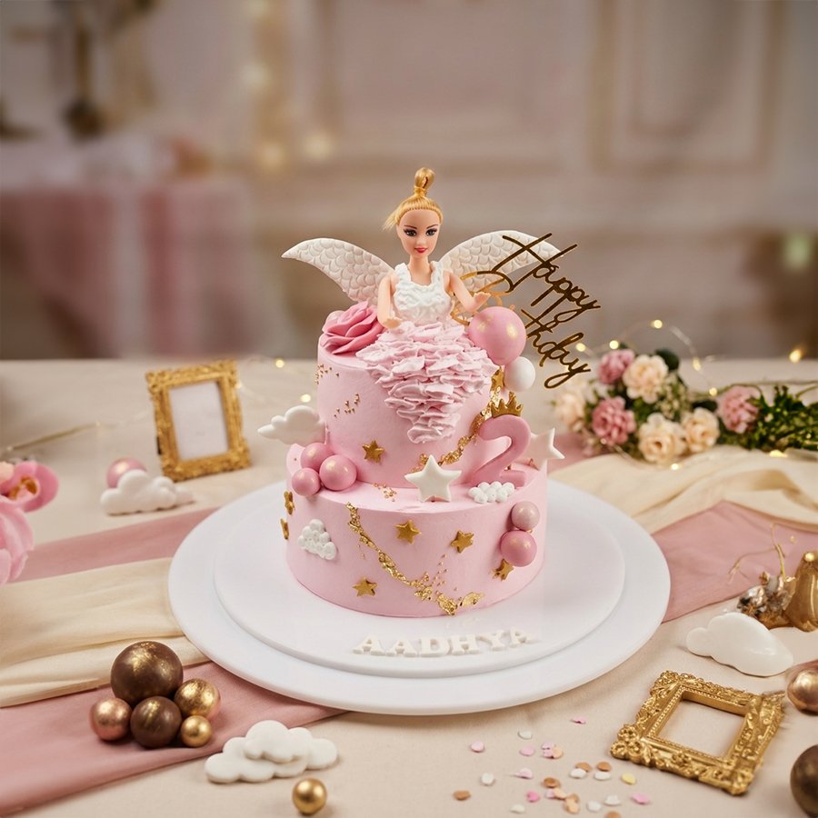 2-Tier Pink Angelic Barbie Princess Cake