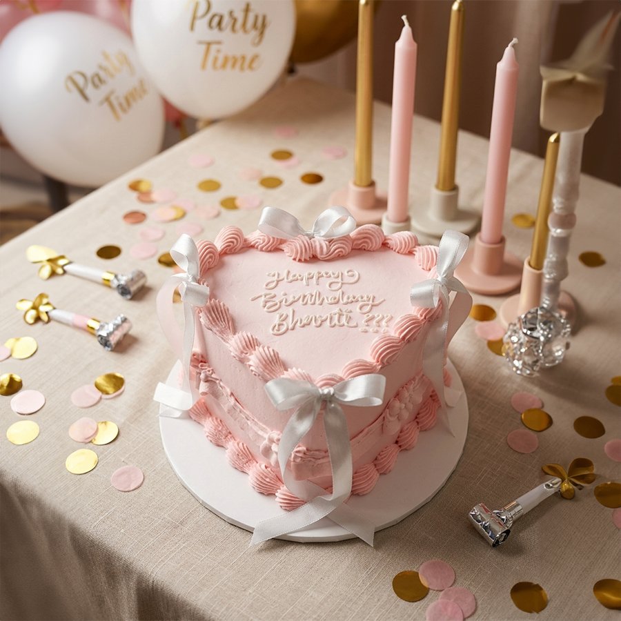 Pink Ribbon Heart Birthday Cake