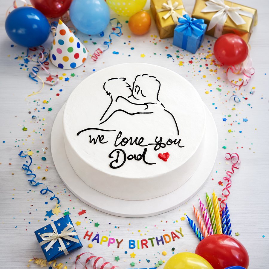 Heartfelt Father's Day Line Art Cake