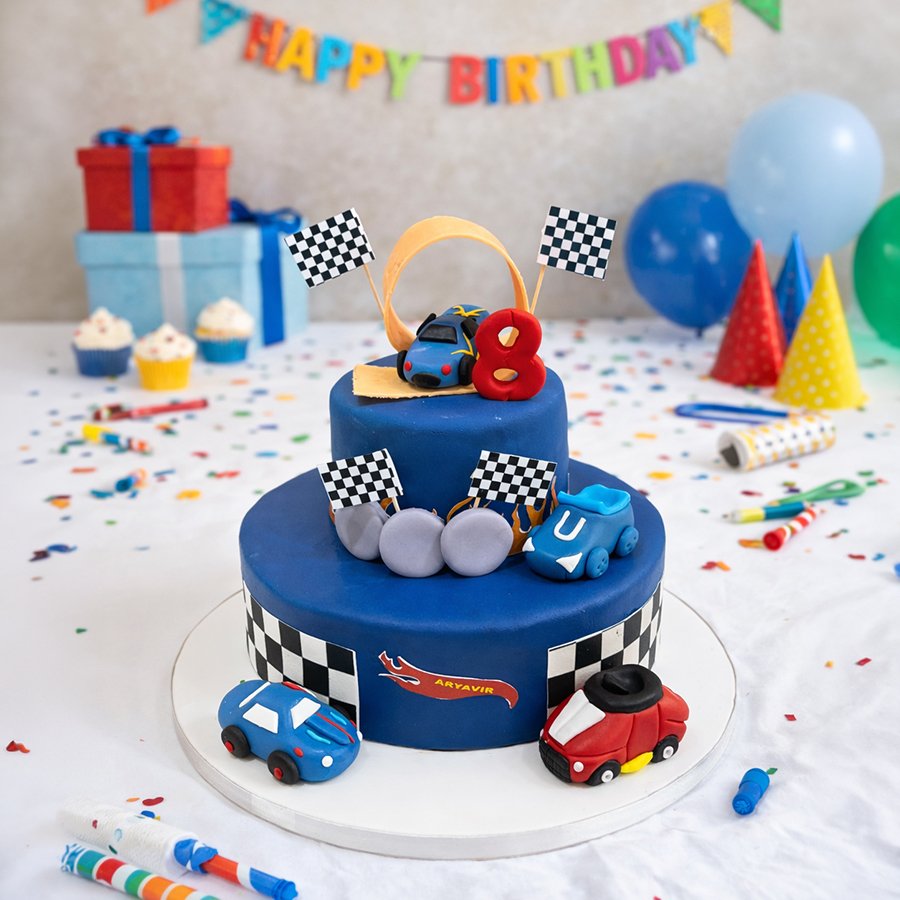 Two-Tier Hot Wheels Racing Car Cake