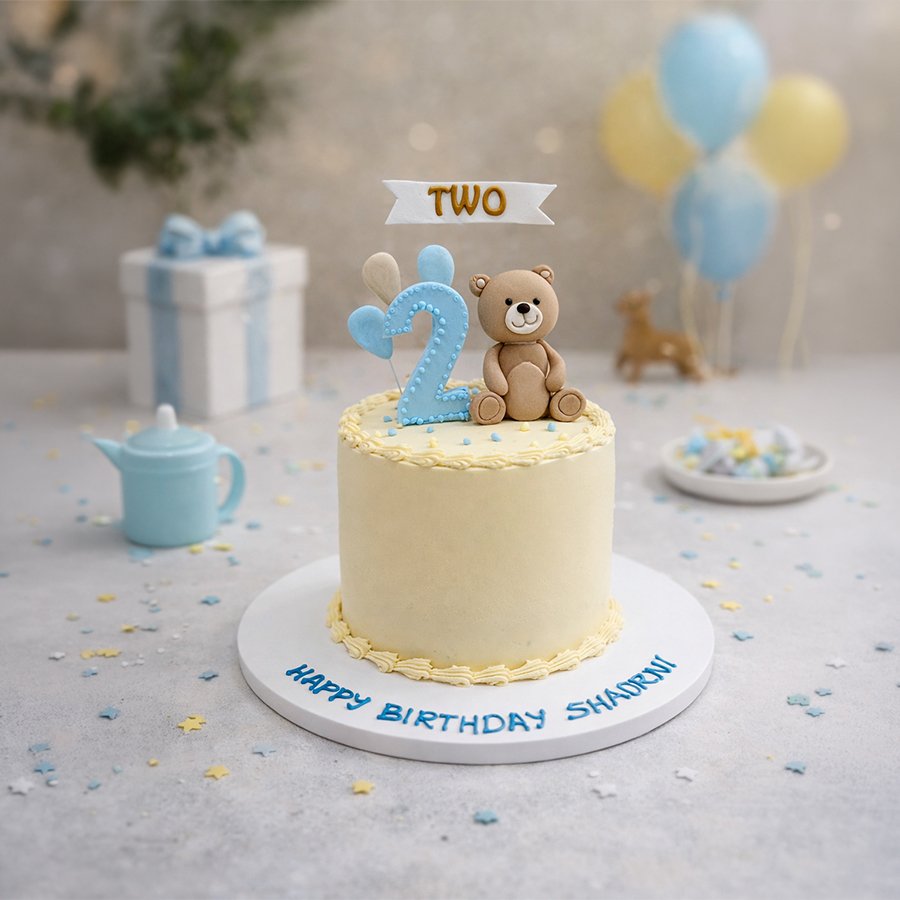 Pastel Teddy Bear 2nd Birthday Cake