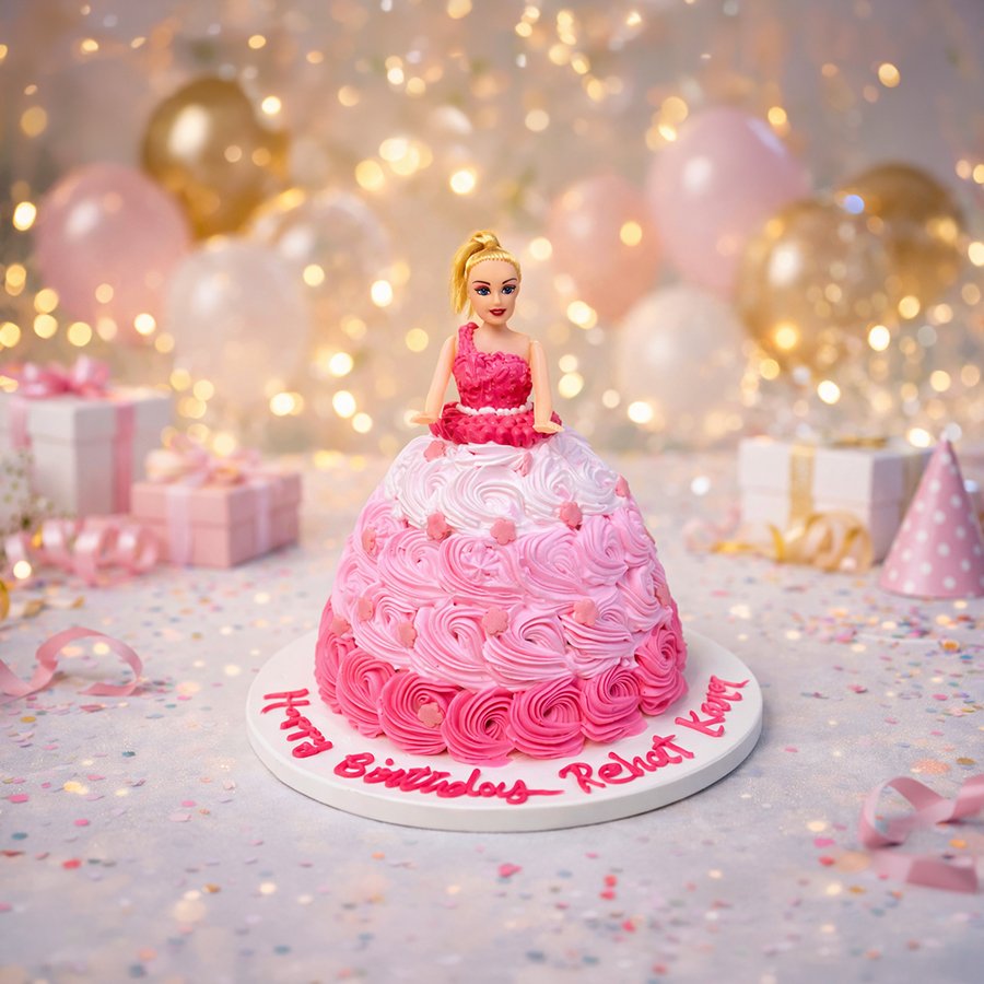 Rehat Kaur’s Pink Rosette Ombre Princess Gown Cake