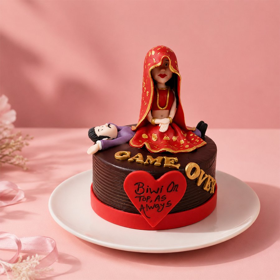 Funny "Game Over" Bride & Groom Bachelor Cake