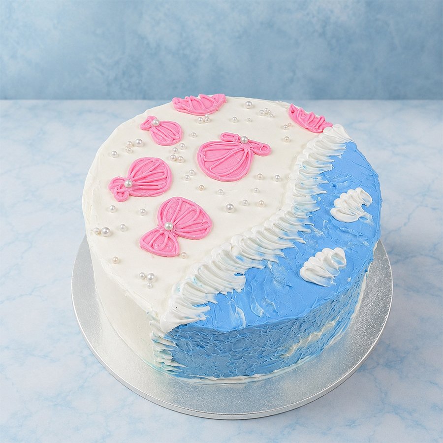 Coastal Waves & Pink Shell Cream Cake
