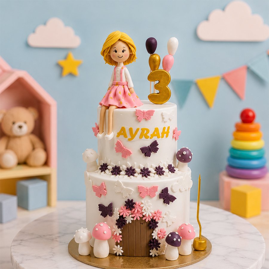 Whimsical Mushroom Garden 2-Tier Birthday Cake