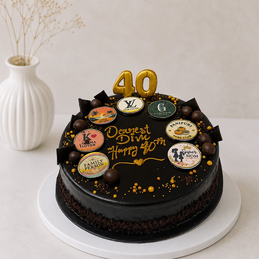Luxury Dark Chocolate Badge 40th Birthday Cake