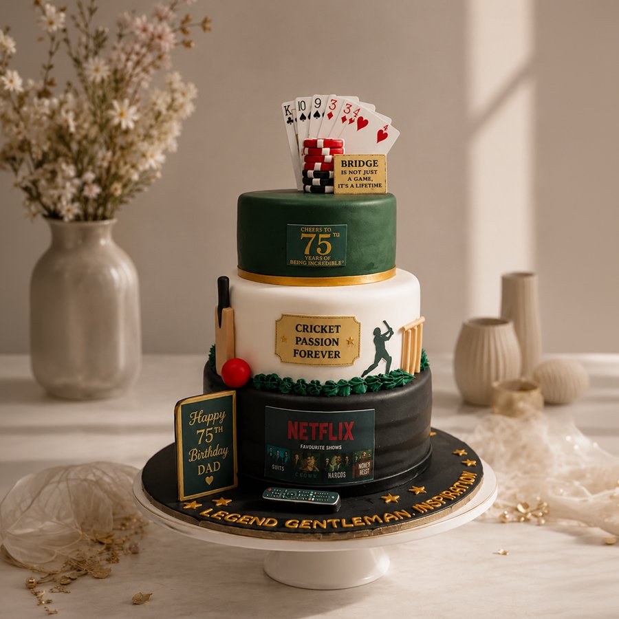 Grand 75th Birthday Multi-Tier Hobby & Favorites Cake