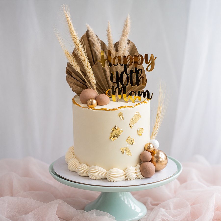 Boho Chic Dried Palm & Gold Leaf Birthday Cake