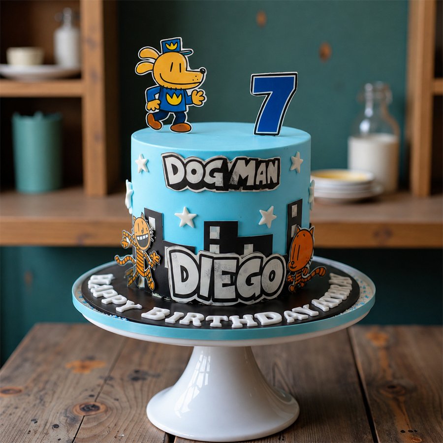 Custom Dog Man Comic Book Theme Birthday Cake