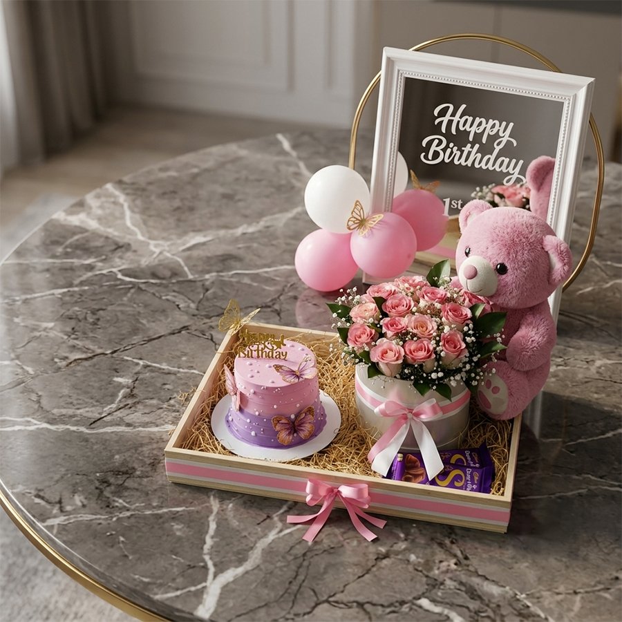 Sweetheart Teddy & Butterfly Cake Birthday Hamper