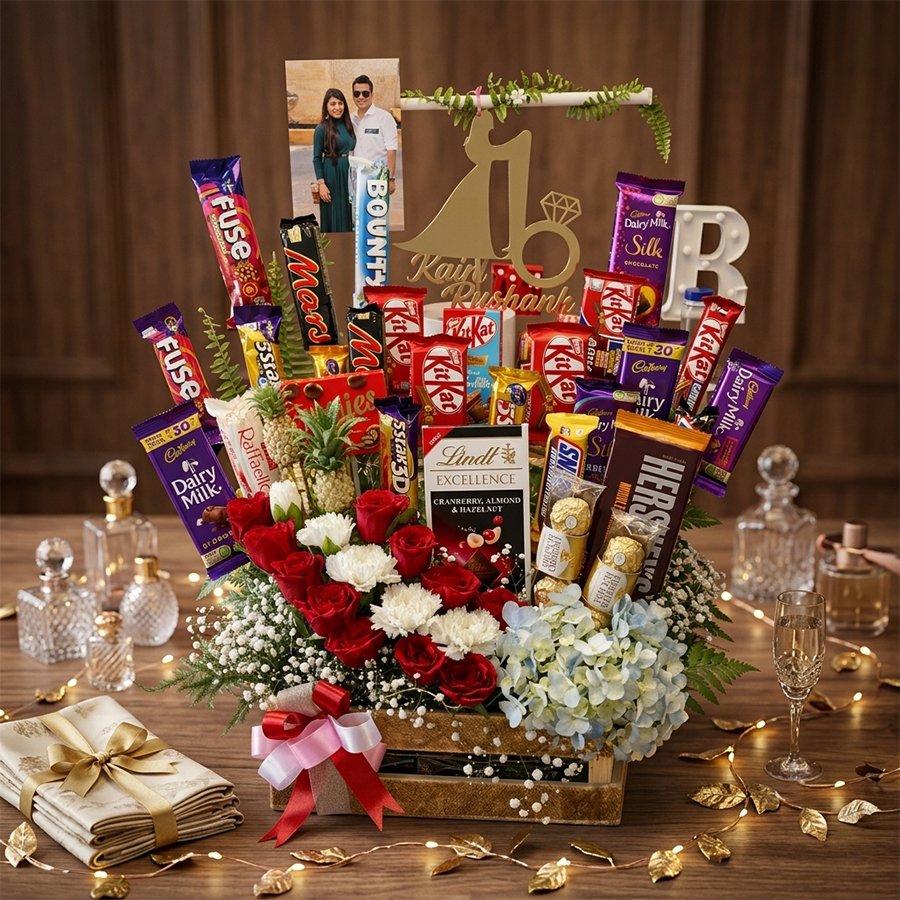Golden Romance Ultimate Chocolate & Floral Anniversary Hamper