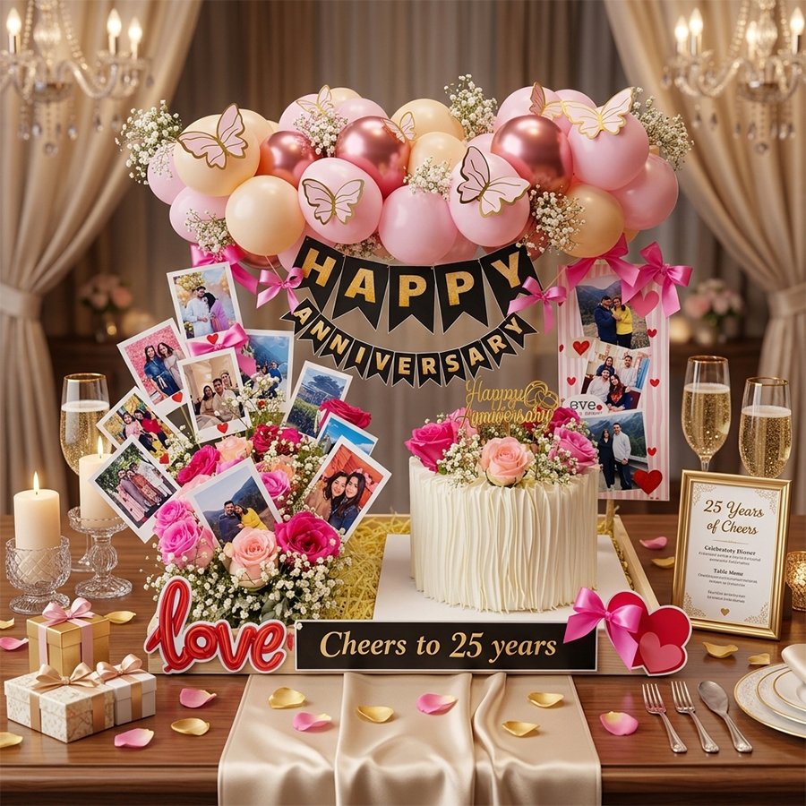 Silver Jubilee 25th Anniversary Photo & Cake Celebration Tray