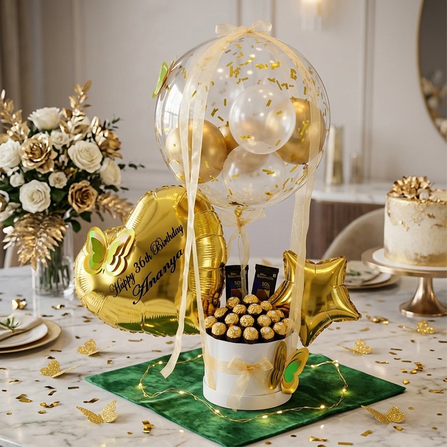 Golden Glamour Personalized Birthday Balloon & Chocolate Box