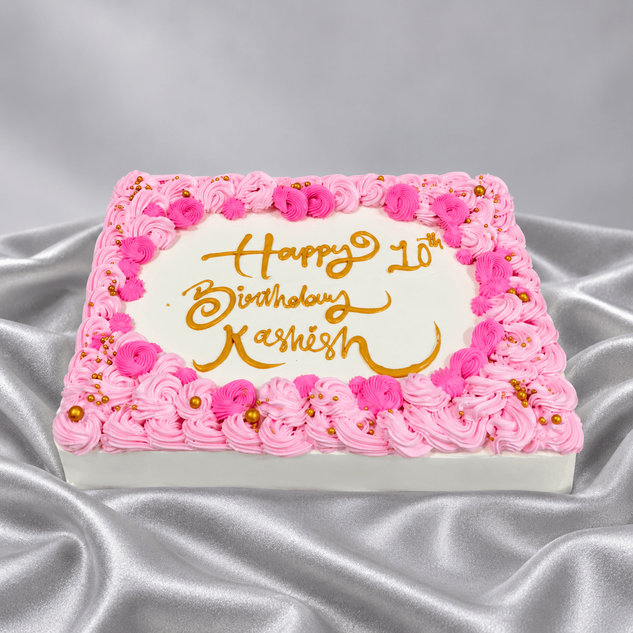 Elegant Pink Rosette 10th Birthday Square Cake