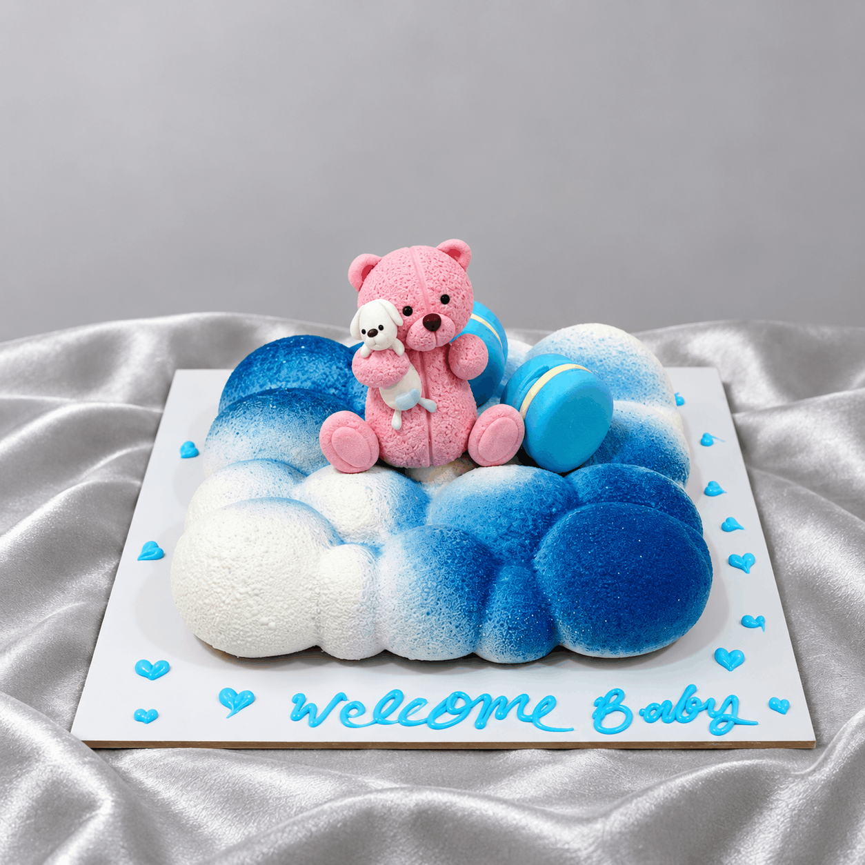 Dreamy Blue Cloud Velvet Baby Shower Cake