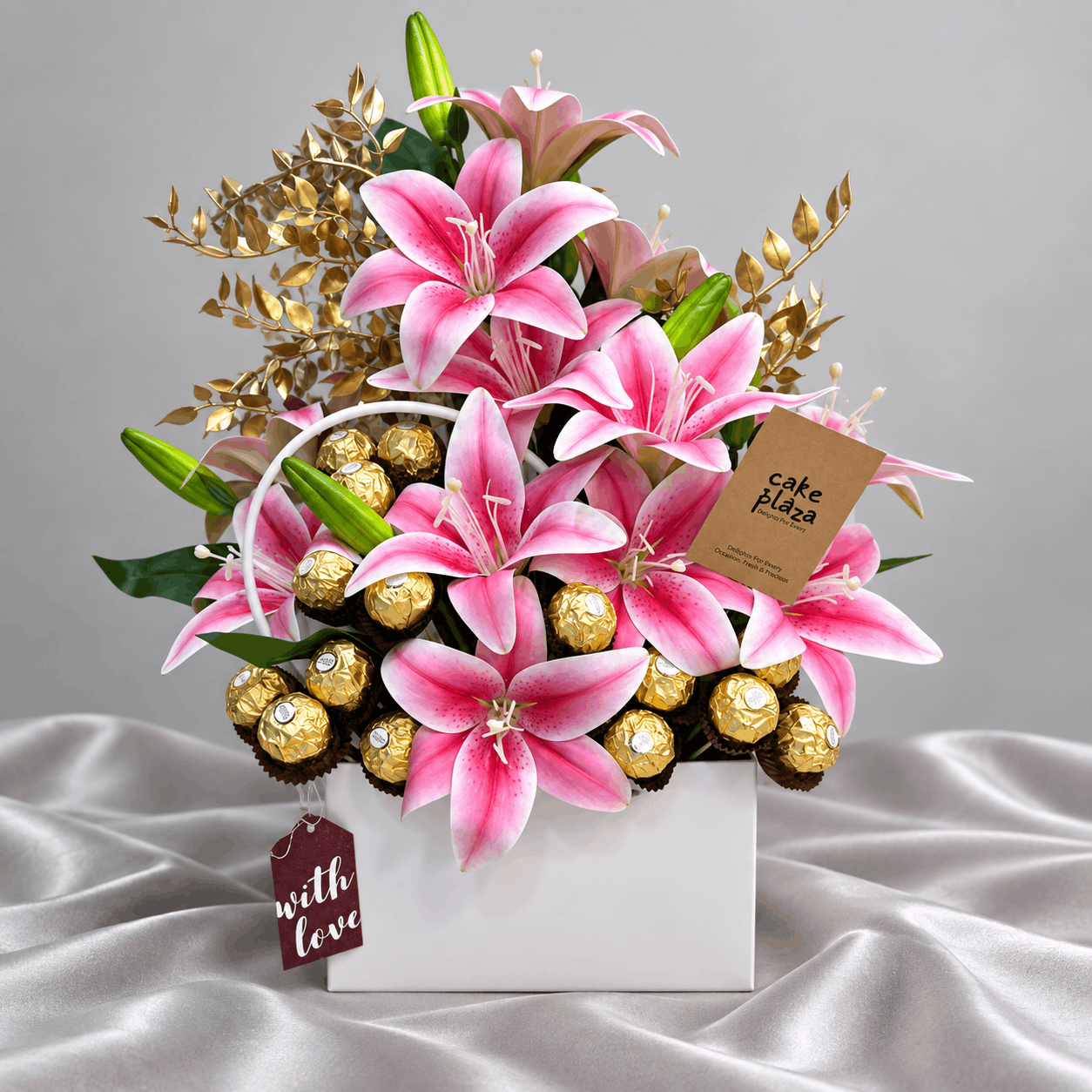 Majestic Pink Lily & Ferrero Rocher Golden Luxury Box