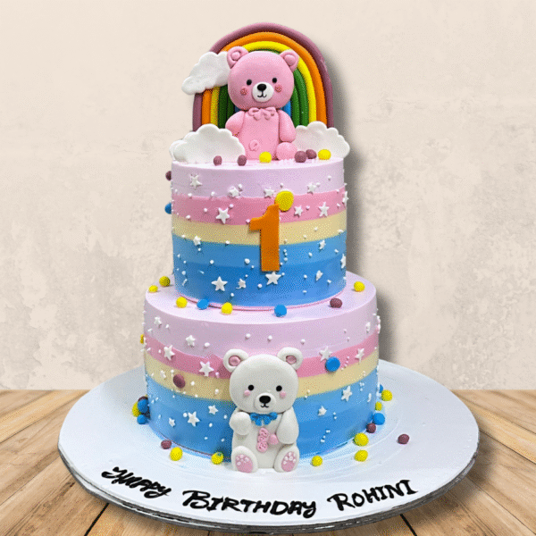 Teddy Bear & Moon Two-Tier Birthday Cake