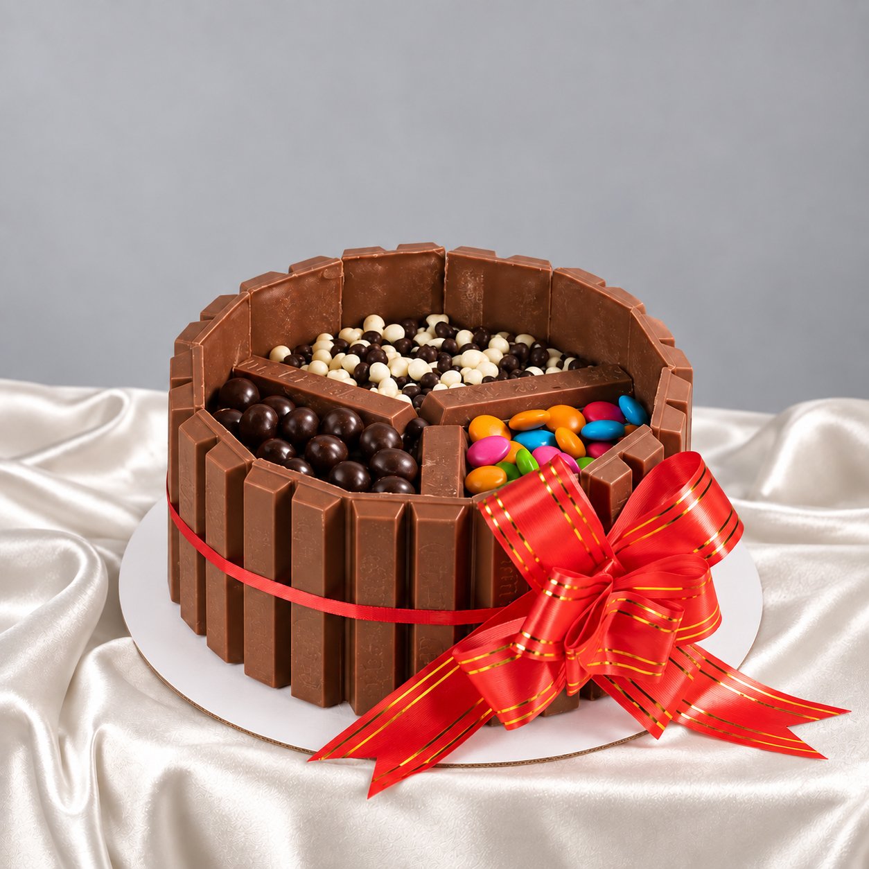Assorted Candy & KitKat Ribbon Cake