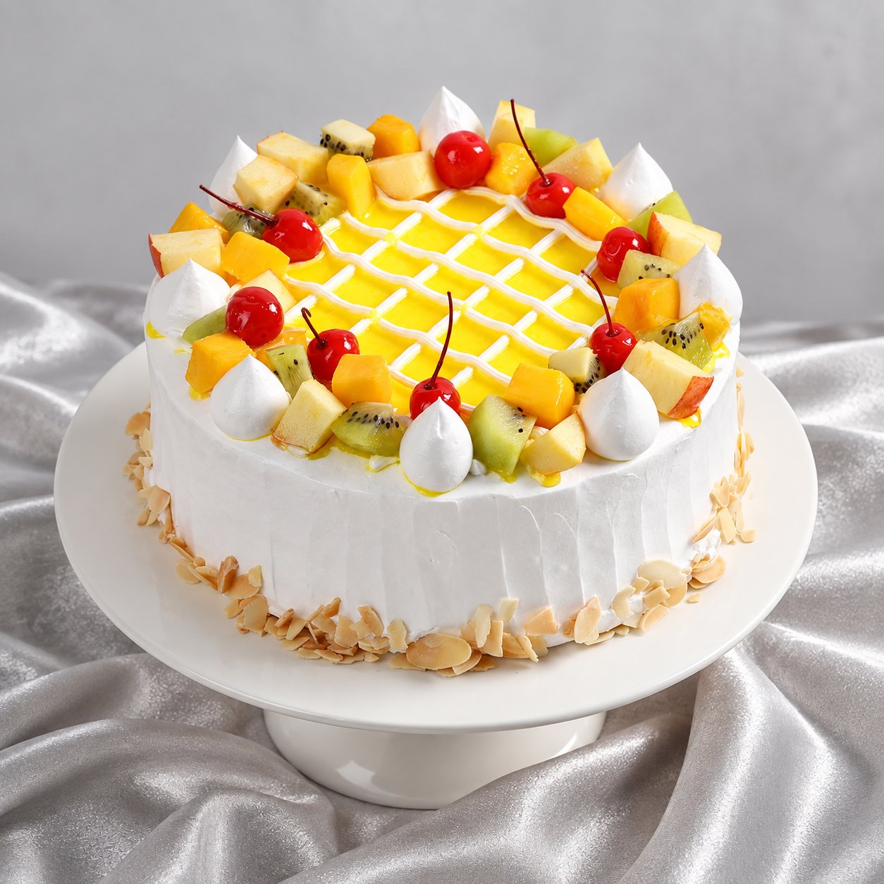 Tropical Fresh Fruit & Glaze Lattice Cake