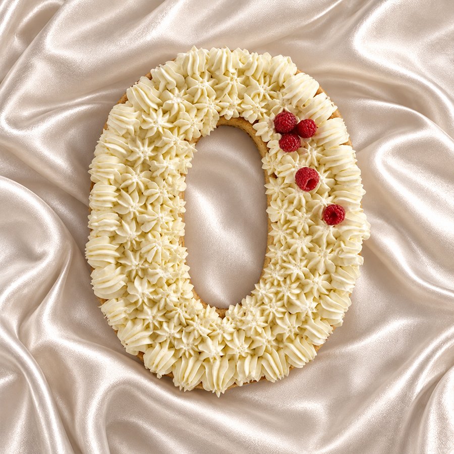 Piped Cream Number "0" Cake with Raspberries