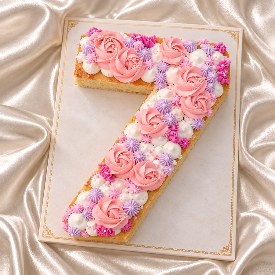 Elegant Pink Rose Number "7" Cake