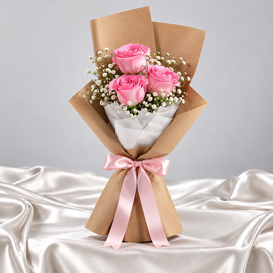 3 Pink Roses Bouquet in Gurgaon