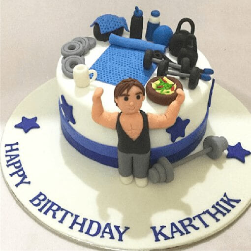 Gym-theme-customized-cake-with-a-body-builder-man