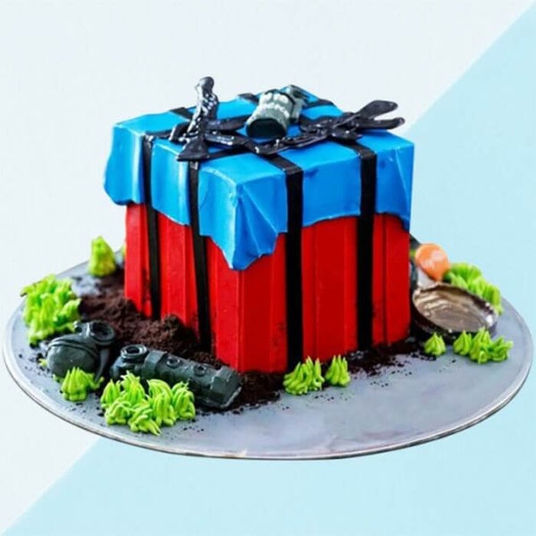 The Cake Fairy - The 'Airdrop' Supply Drop Cake for the PubG gaming fan  friends Nitin and Vandan!! A non fondant cake(only the blue drape and  accents are fondant) The red box