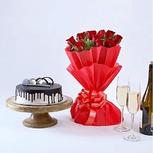 Red Rose Hamper with Chocolate Cake