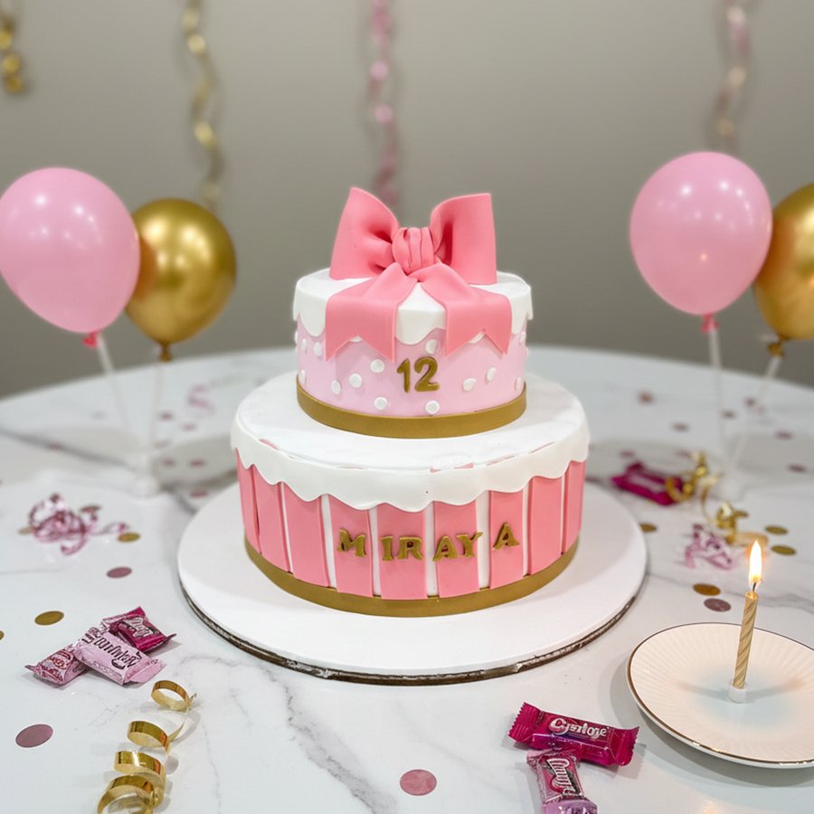 Girly Pink Bow Birthday Cake
