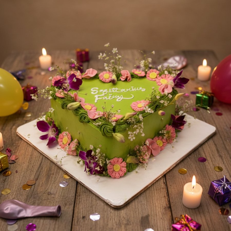 Enchanted Floral Heart Birthday Cake