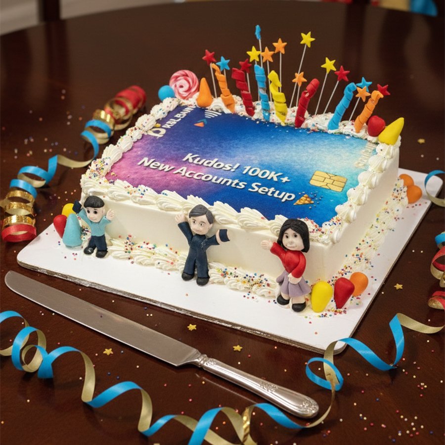 Custom Corporate Milestone Celebration Cake - 100K Accounts Success