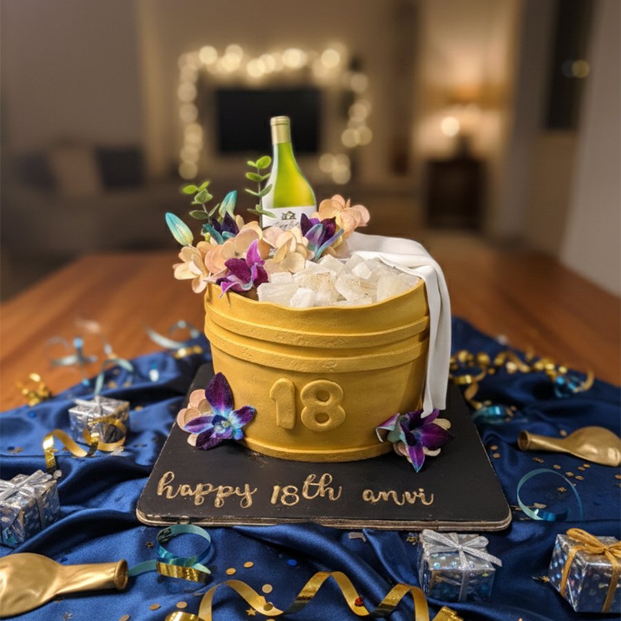 Elegant Wine Bucket 18th Birthday Theme Cake